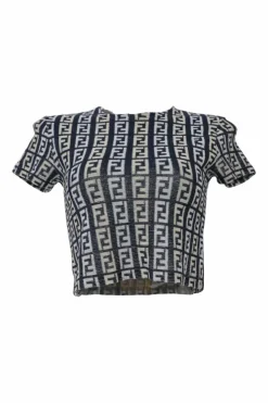 Mare anthracite cotton-blend Zucca monogram pullover short sleeve knit top