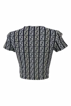 Mare anthracite cotton-blend Zucca monogram pullover short sleeve knit top
