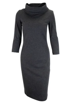 Marl charcoal roll neck quarter sleeve slightly fitted knee-length dress