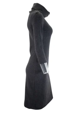 Marl charcoal roll neck quarter sleeve slightly fitted knee-length dress