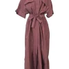 Marsala cotton-blend tie-waist maxi shirt dress with cargo chest patch pockets
