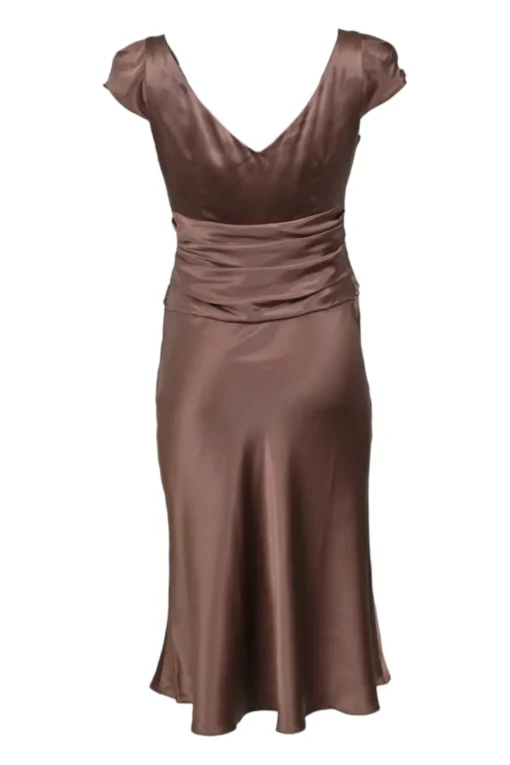 Marsala draped silk satin wrap-effect cap sleeve godet-style midi dress