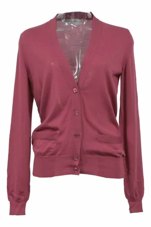 Marsala wool interlock jersey knit button-front cardigan