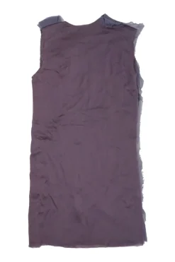Mauve draped silk georgette pullover sleeveless mini shift dress with raw edges