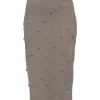 Mauve embellished semi-sheer polyamide Glen check tulle pencil skirt featuring floral bead broderie motif