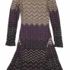 Mave viscose-blend fully-fashioned wave stripe warp knit pullover drop-waist A-line mini dress