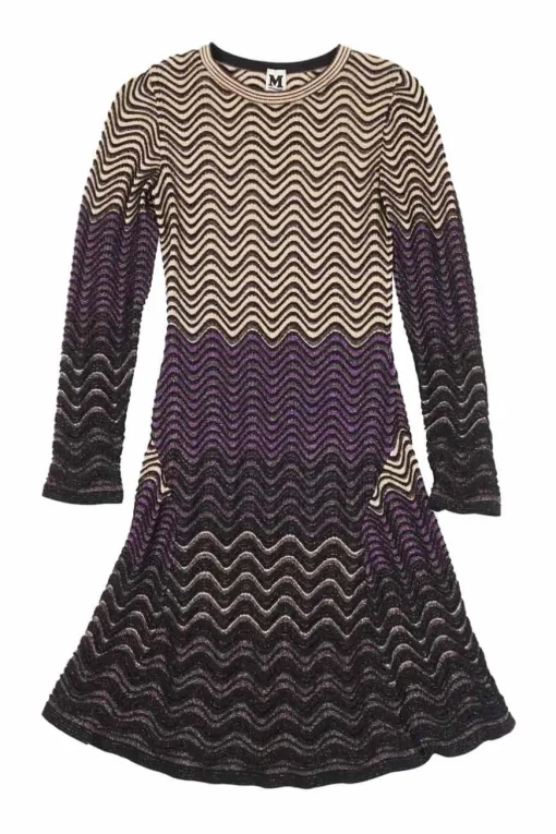 Mave viscose-blend fully-fashioned wave stripe warp knit pullover drop-waist A-line mini dress