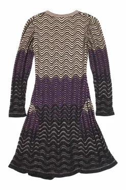 Mave viscose-blend fully-fashioned wave stripe warp knit pullover drop-waist A-line mini dress