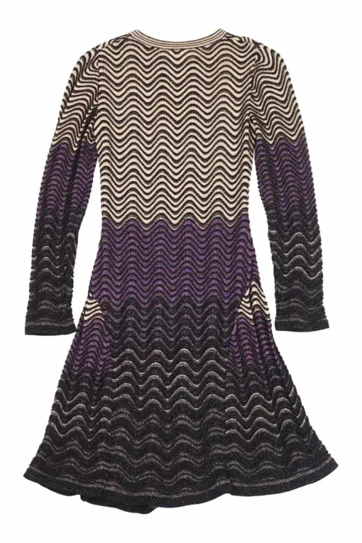 Mave viscose-blend fully-fashioned wave stripe warp knit pullover drop-waist A-line mini dress