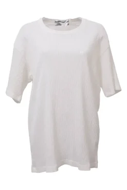 Men white polyester drop-shoulder pullover half-sleeve plissé top