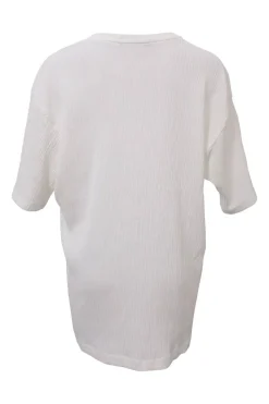 Men white polyester drop-shoulder pullover half-sleeve plissé top