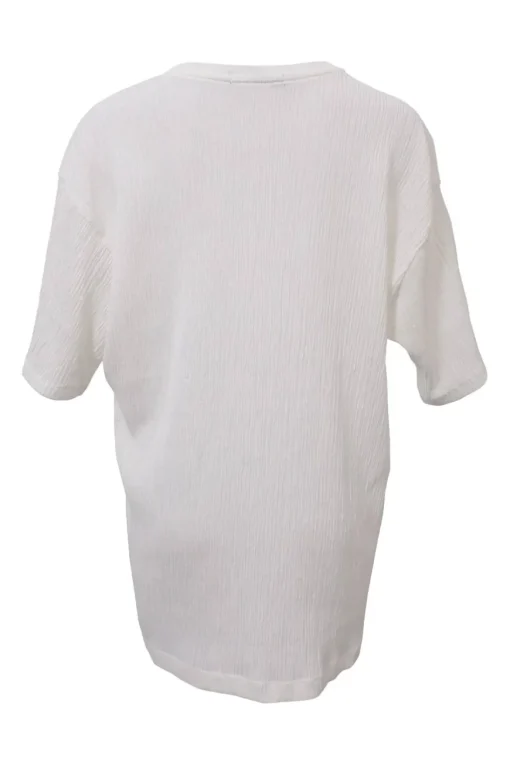 Men white polyester drop-shoulder pullover half-sleeve plissé top