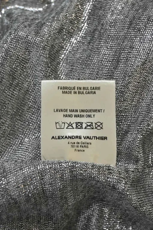 Metallic heather grey polyester-blend jersey long sleeve asymmetric knit dress with padded shoulders and ruched hip detail