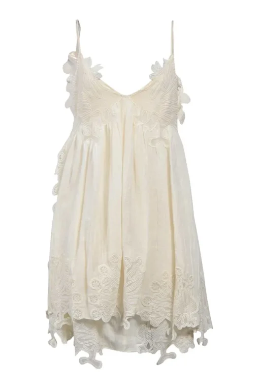 Milk lace-trimmed silk layered cutout drop-waist slip dress with scalloped edges