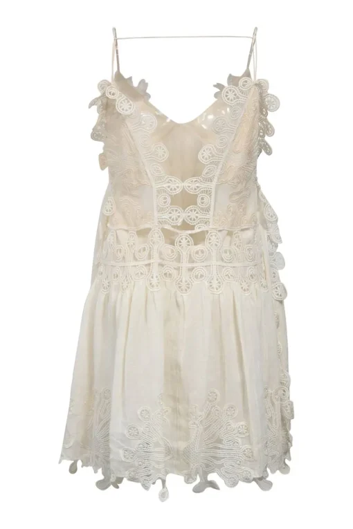 Milk lace-trimmed silk layered cutout drop-waist slip dress with scalloped edges