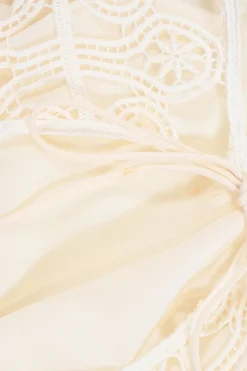 Milk lace-trimmed silk layered cutout drop-waist slip dress with scalloped edges