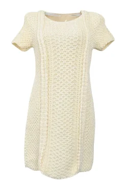 Milk linen-blend honeycomb knit cap sleeve sheath dress