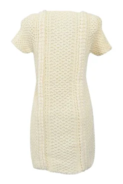 Milk linen-blend honeycomb knit cap sleeve sheath dress