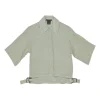 Min green silk-cotton blend striped seersucker point collar short sleeve shirt with pull tab buckle fastening