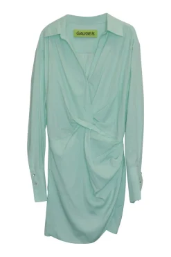 Mint draped silk pullover Naha mini plunge shirt dress