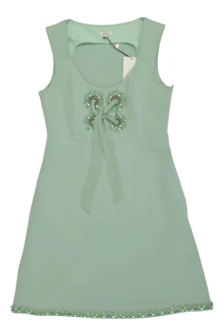 Mint embellished polyester-blend lace-up pinafore mini dress with slash hip pockets