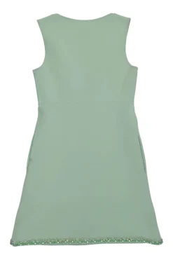 Mint embellished polyester-blend lace-up pinafore mini dress with slash hip pockets