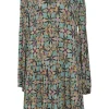 Mint green kaleidoscopic digi-print spread collar pullover swing-style shift dress