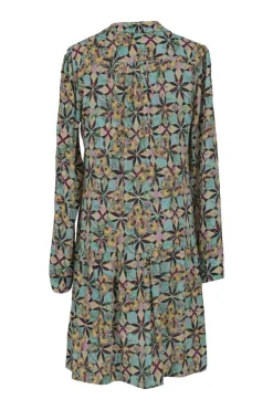 Mint green kaleidoscopic digi-print spread collar pullover swing-style shift dress