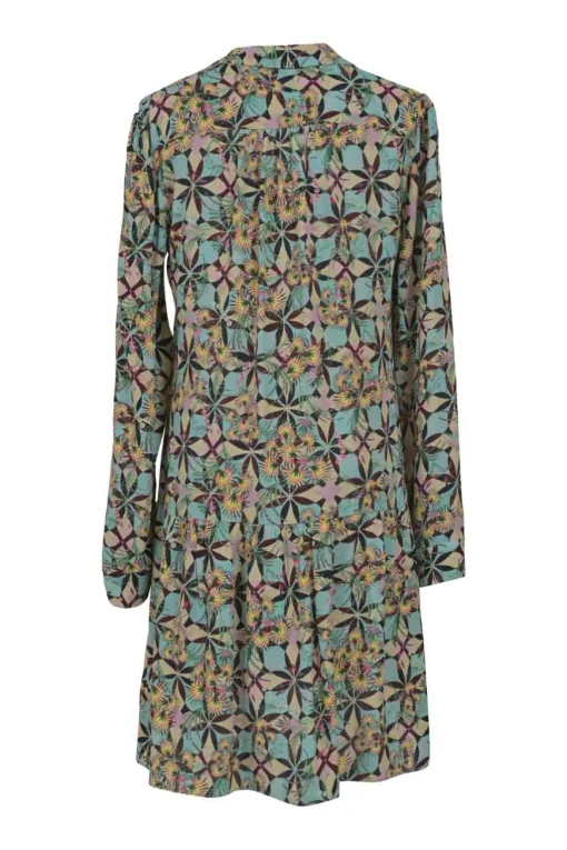Mint green kaleidoscopic digi-print spread collar pullover swing-style shift dress