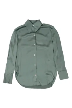 Mint green satin-faced silk crêpe dagger collar shirt