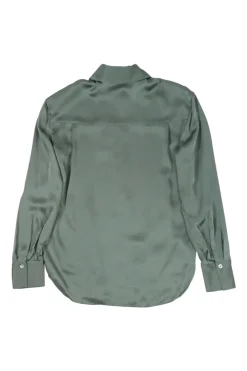 Mint green satin-faced silk crêpe dagger collar shirt