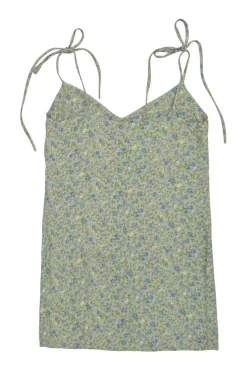 Mint green viscose-blend ditsy floral print slip dress with adjustable ribbon tie straps