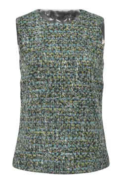 Mint green wool-blend bouclé tweed sleeveless top