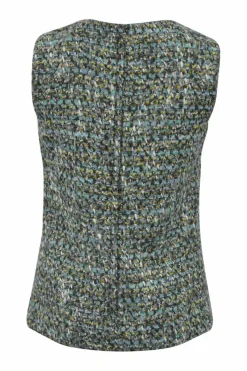 Mint green wool-blend bouclé tweed sleeveless top