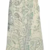 Mint silk abstract paisley print wrap-front midi slip skirt with concealed side zip fastening