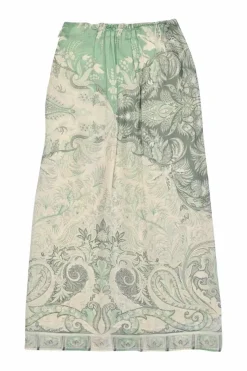 Mint silk abstract paisley print wrap-front midi slip skirt with concealed side zip fastening