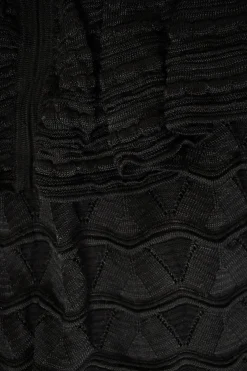 Missoni black cotton mix short sleeve knit top with flounce on neckline and on sleeves