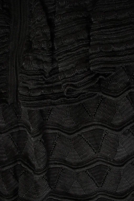 Missoni black cotton mix short sleeve knit top with flounce on neckline and on sleeves