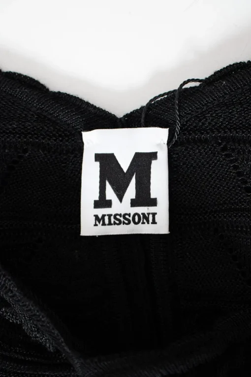 Missoni black cotton mix short sleeve knit top with flounce on neckline and on sleeves