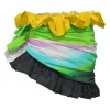 Muli-colour ombré nylon ruffle mini skirt featuring asymmetrical gathered hip detail and hemline