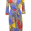 Multicolor silk V neck wrap dress
