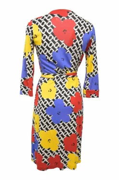 Multicolor silk V neck wrap dress