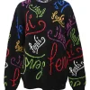 Multi-color wool all-over logo intarsia knit crewneck pullover oversized sweater