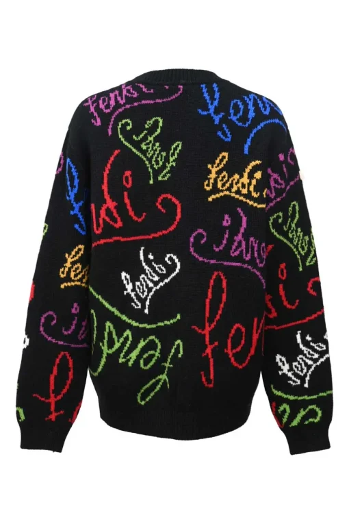 Multi-color wool all-over logo intarsia knit crewneck pullover oversized sweater