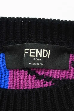 Multi-color wool all-over logo intarsia knit crewneck pullover oversized sweater