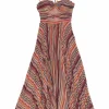 Multi-colour bias-cut polyester stripe Lana twist-front cutout slit gown