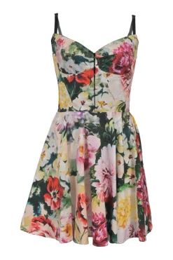 Multi-colour cotton-blend floral print bustier mini dress