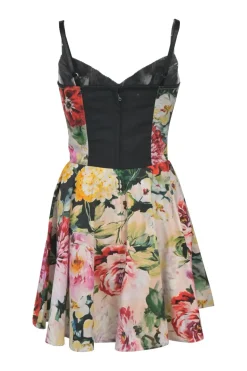 Multi-colour cotton-blend floral print bustier mini dress