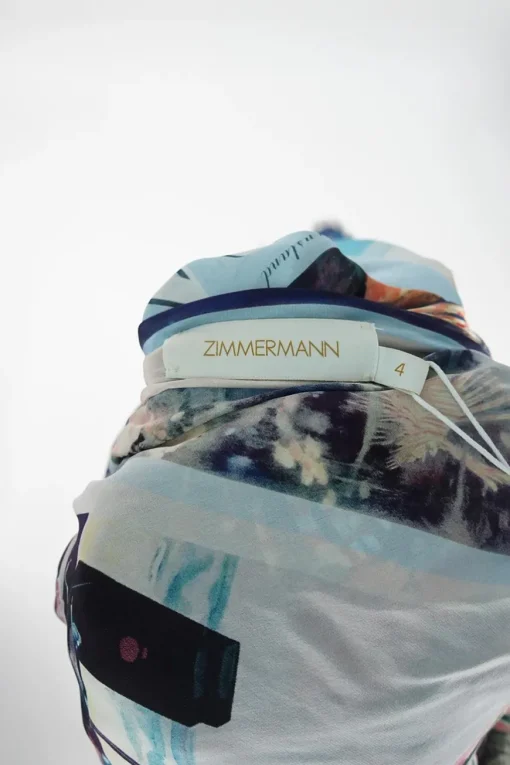Multi-colour draped silk postcard digi-print ruched handkerchief flounce slip with chainlink straps