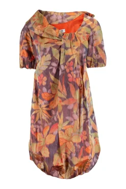 Multi-colour floral pattern mini dress with pleats, ruched at bottom